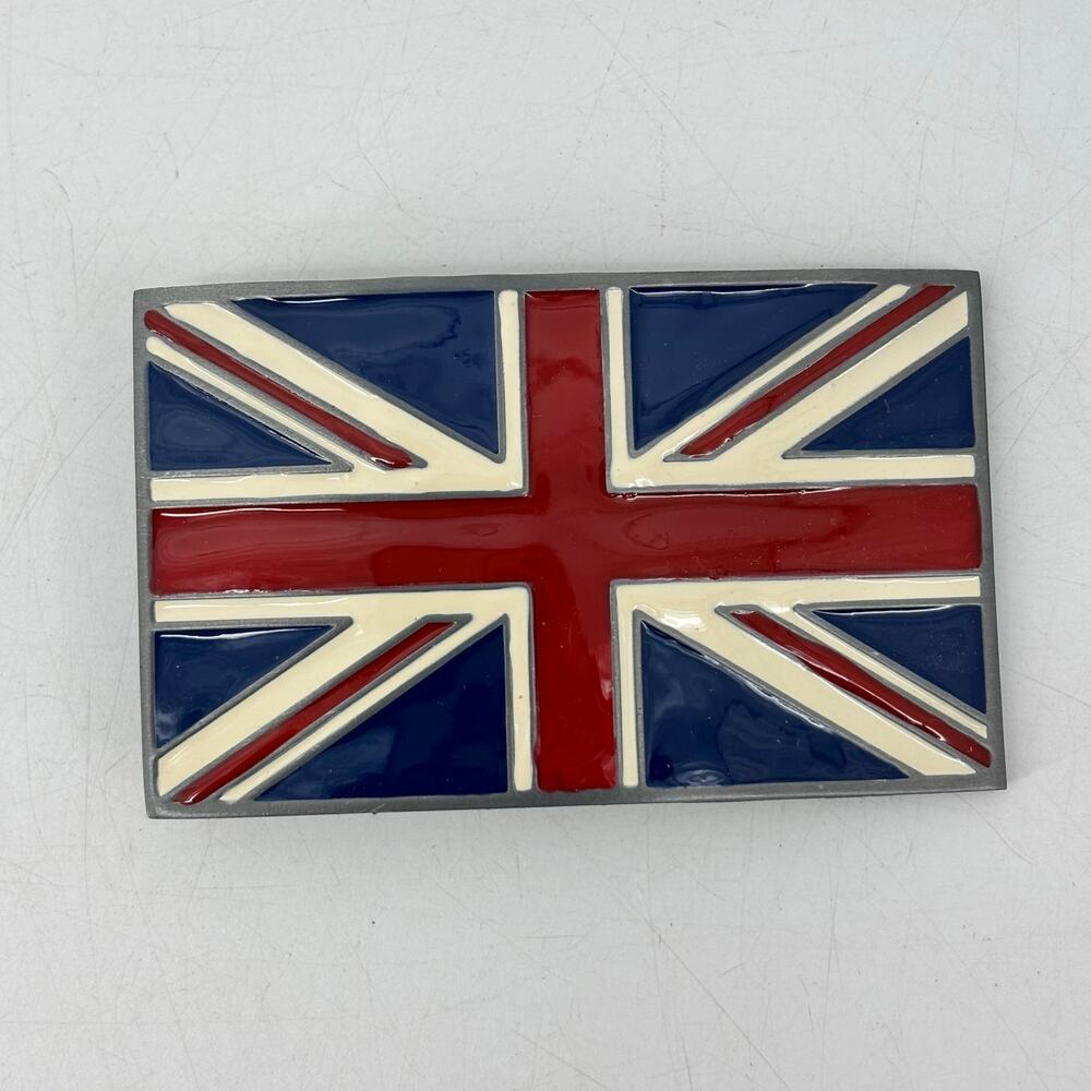 British Men's Belt Buckle Great American Products Flag Red White Blue